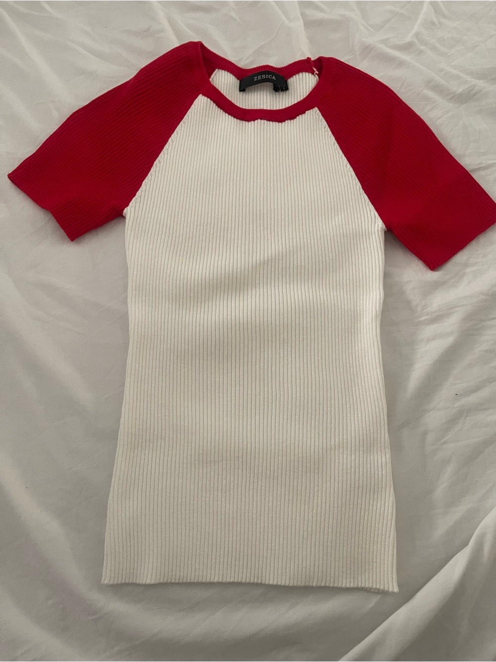 White and Red Ribbed Raglan Shirt - Picture 2 of 2